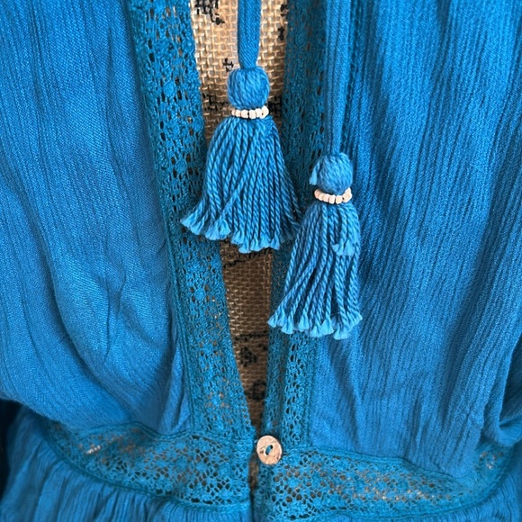 Free People Paradiso Boho Ruffle Lace V-Neck Maxi Dress in Lagoon Sz XS SOLD OUT - Picture 11 of 14